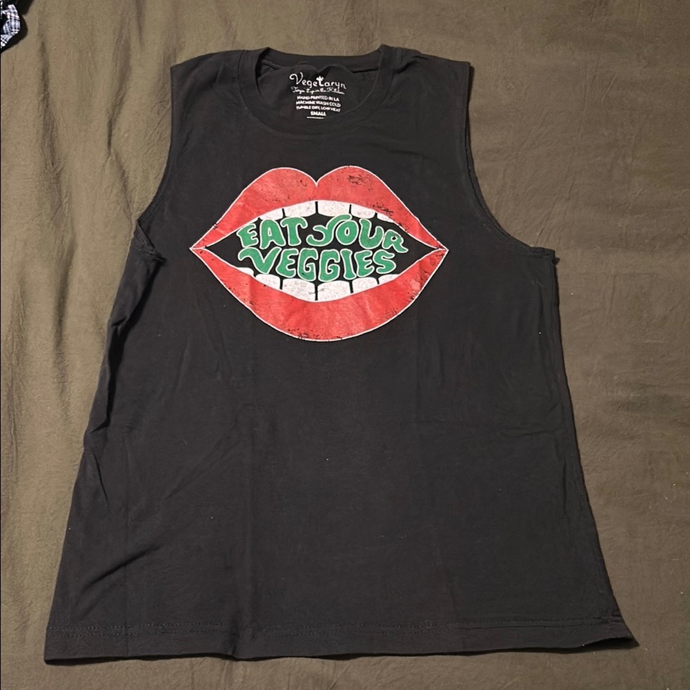Black 'Eat Your Veggies' Graphic Muscle Tee